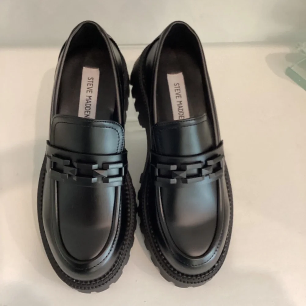 Steve Madden Women's Loafer Chunky Platform Black Leather All Sizes - Picture 2 of 12